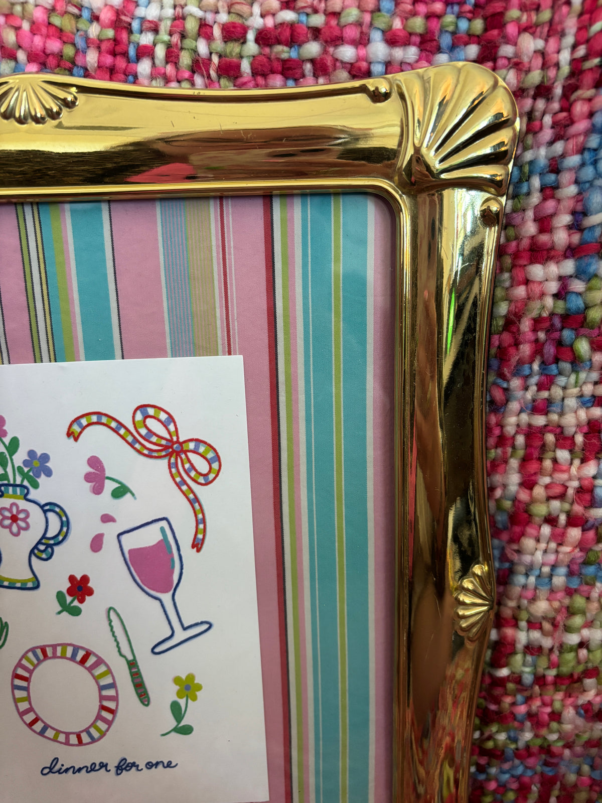 Dinner For One Framed Art - Pink Stripe