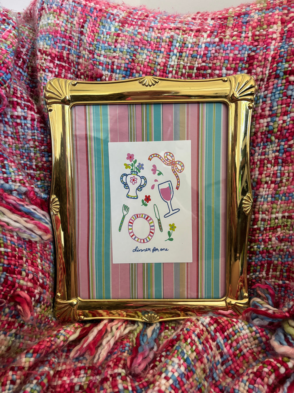 Dinner For One Framed Art - Pink Stripe