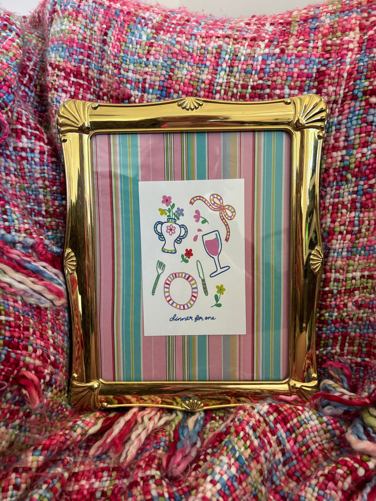 Dinner For One Framed Art - Pink Stripe
