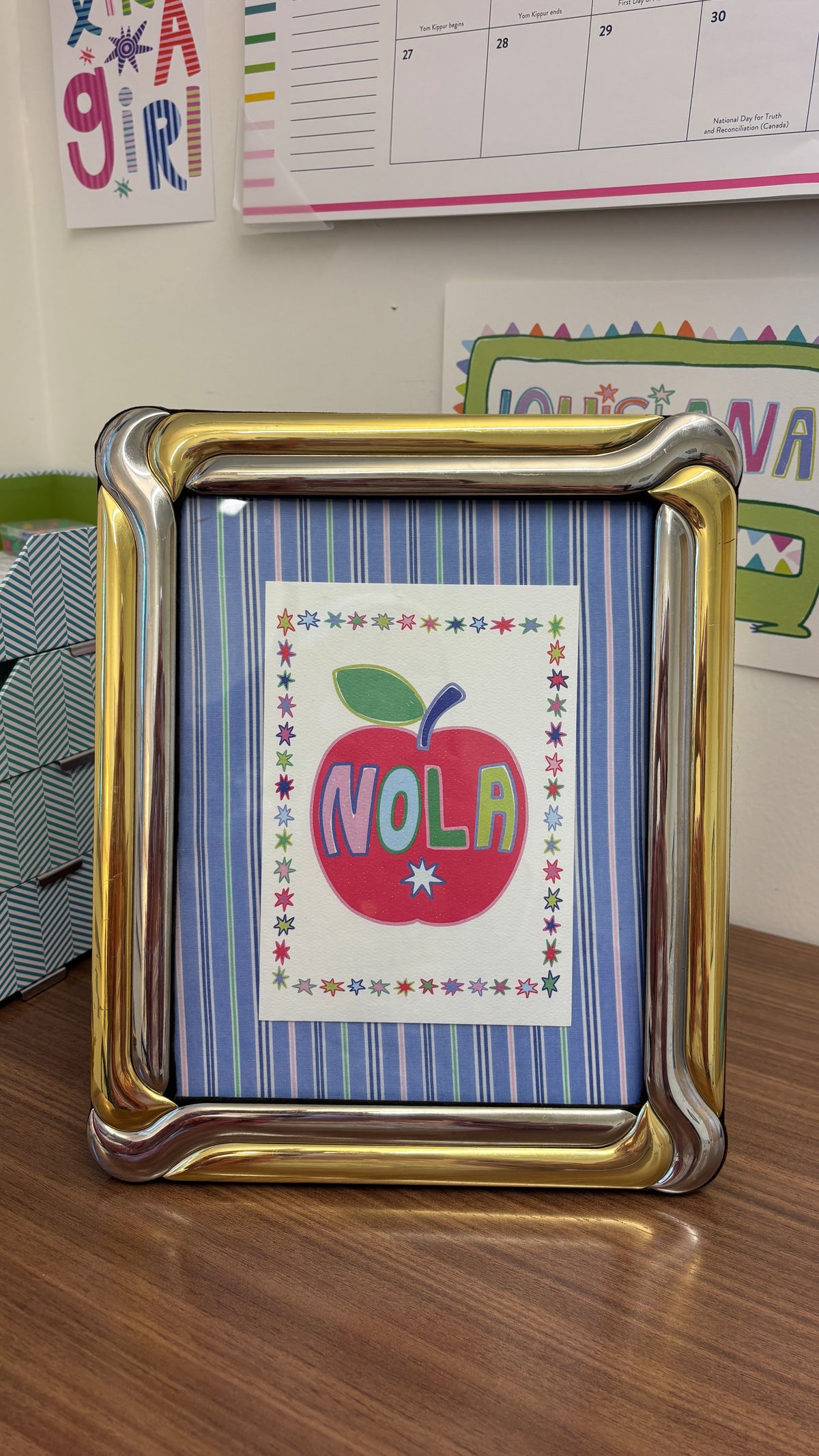 Nola Apple Blue Stripe - Silver & Gold