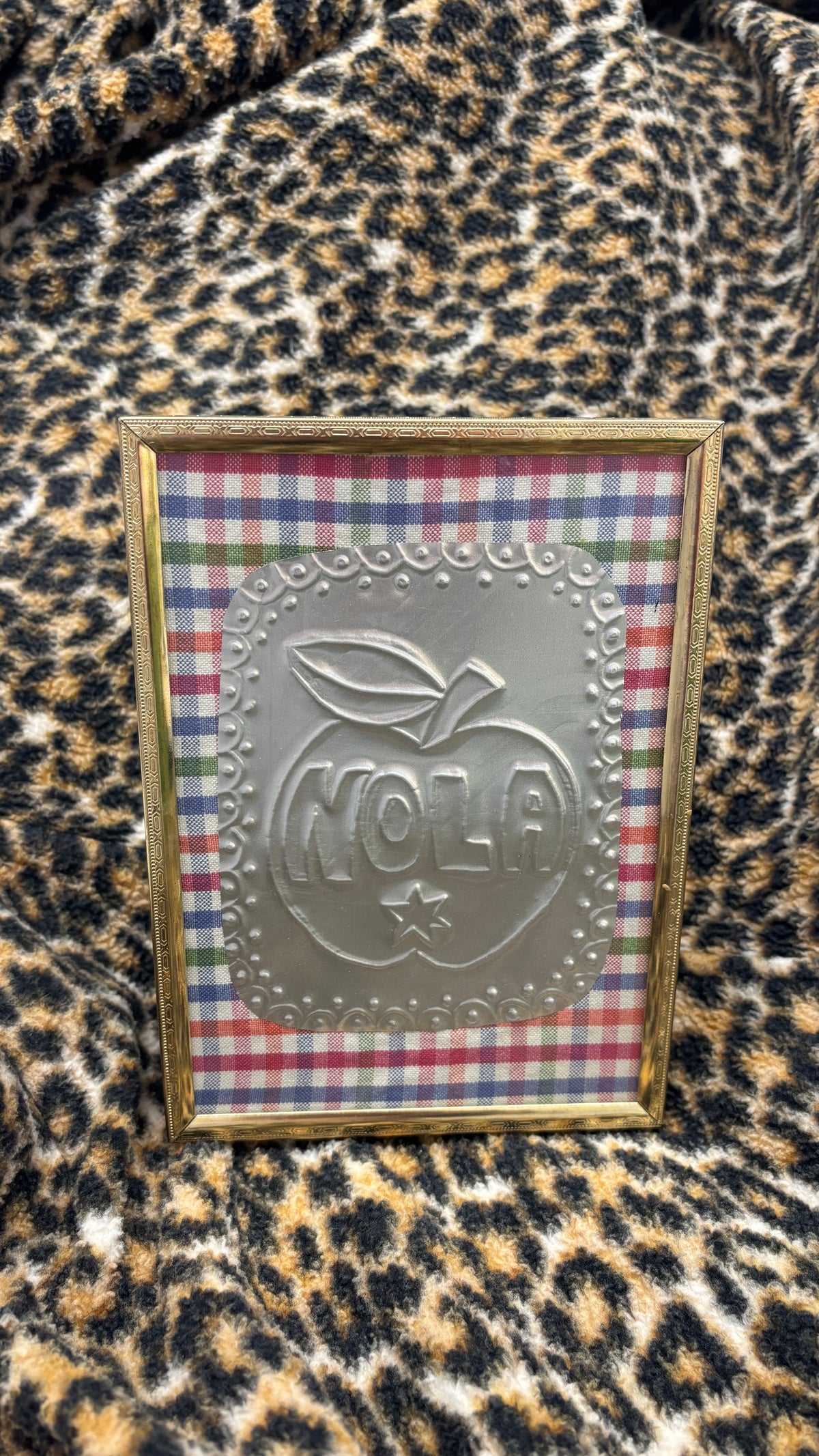 Nola Apple Tin - Rainbow Plaid Gold Frame